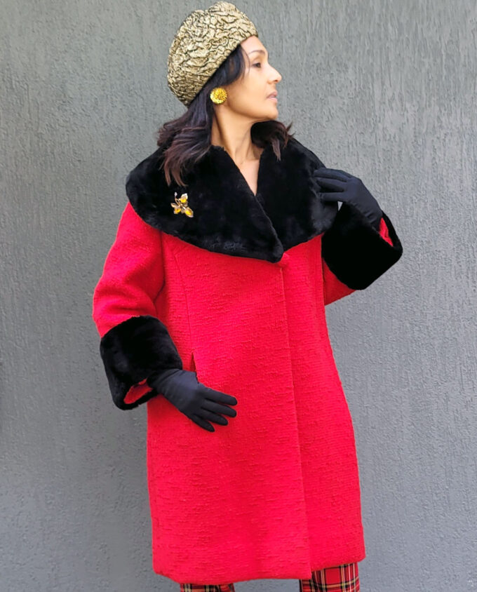 Vintage Red Wool Coat by Jenny Gidding 10-12au