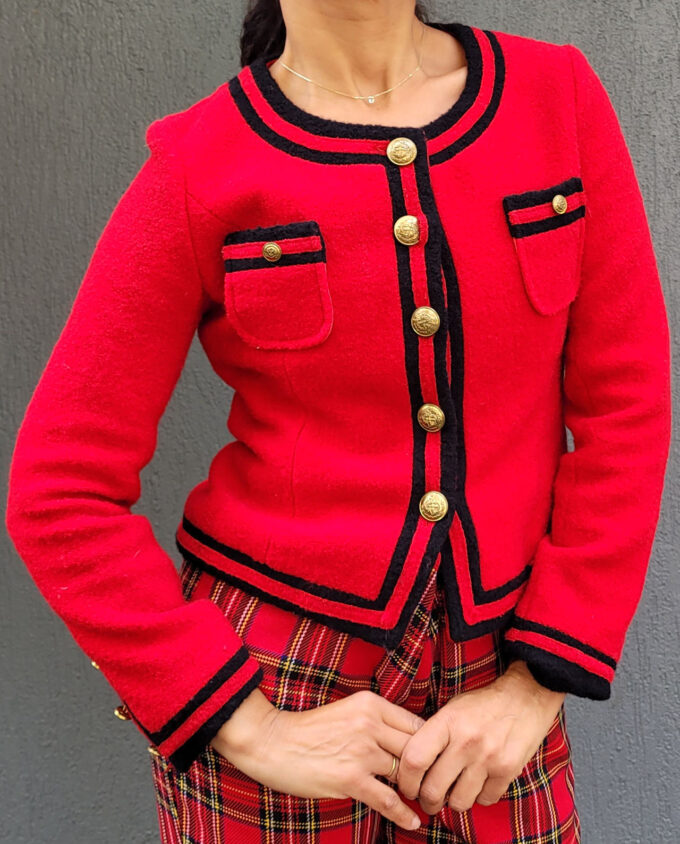 Fitted Red Boucle Wool Jacket 6-8au - Image 2