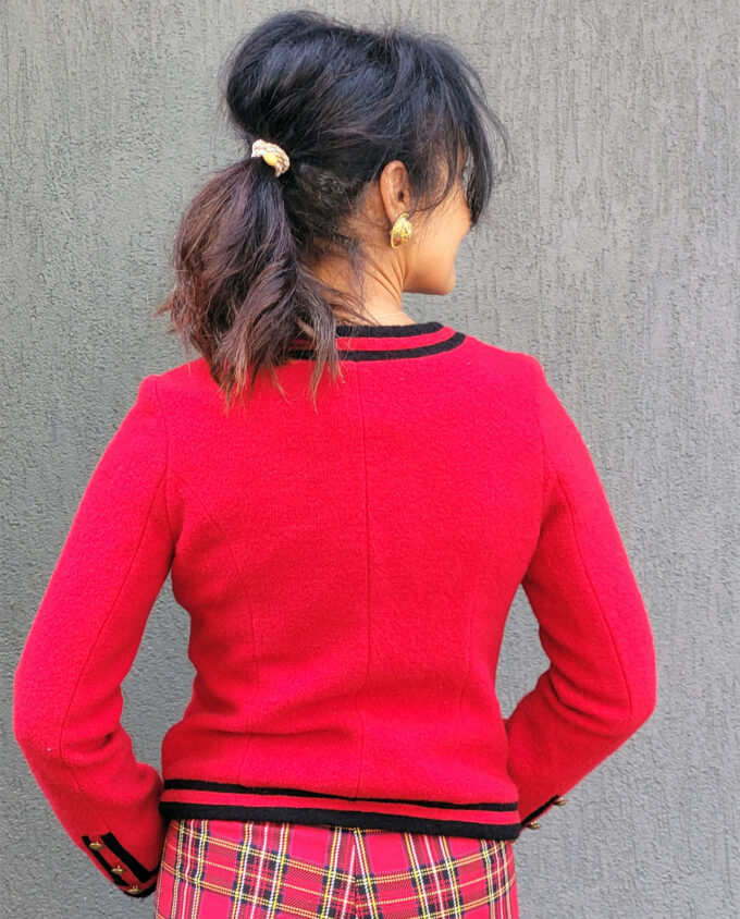 Fitted Red Boucle Wool Jacket 6-8au - Image 5