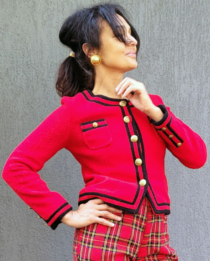 Fitted Red Boucle Wool Jacket 6-8au
