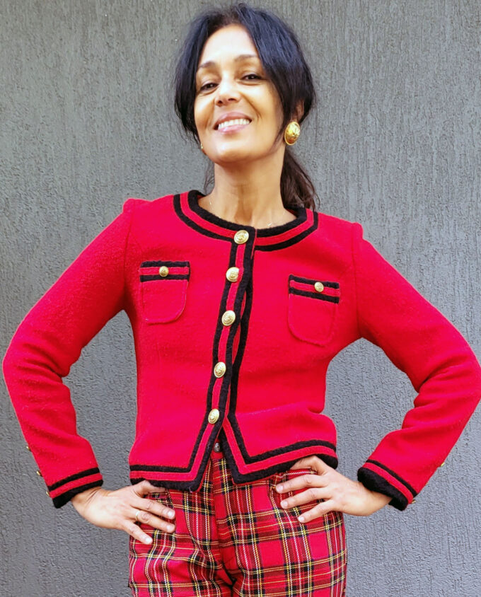 Fitted Red Boucle Wool Jacket 6-8au - Image 6