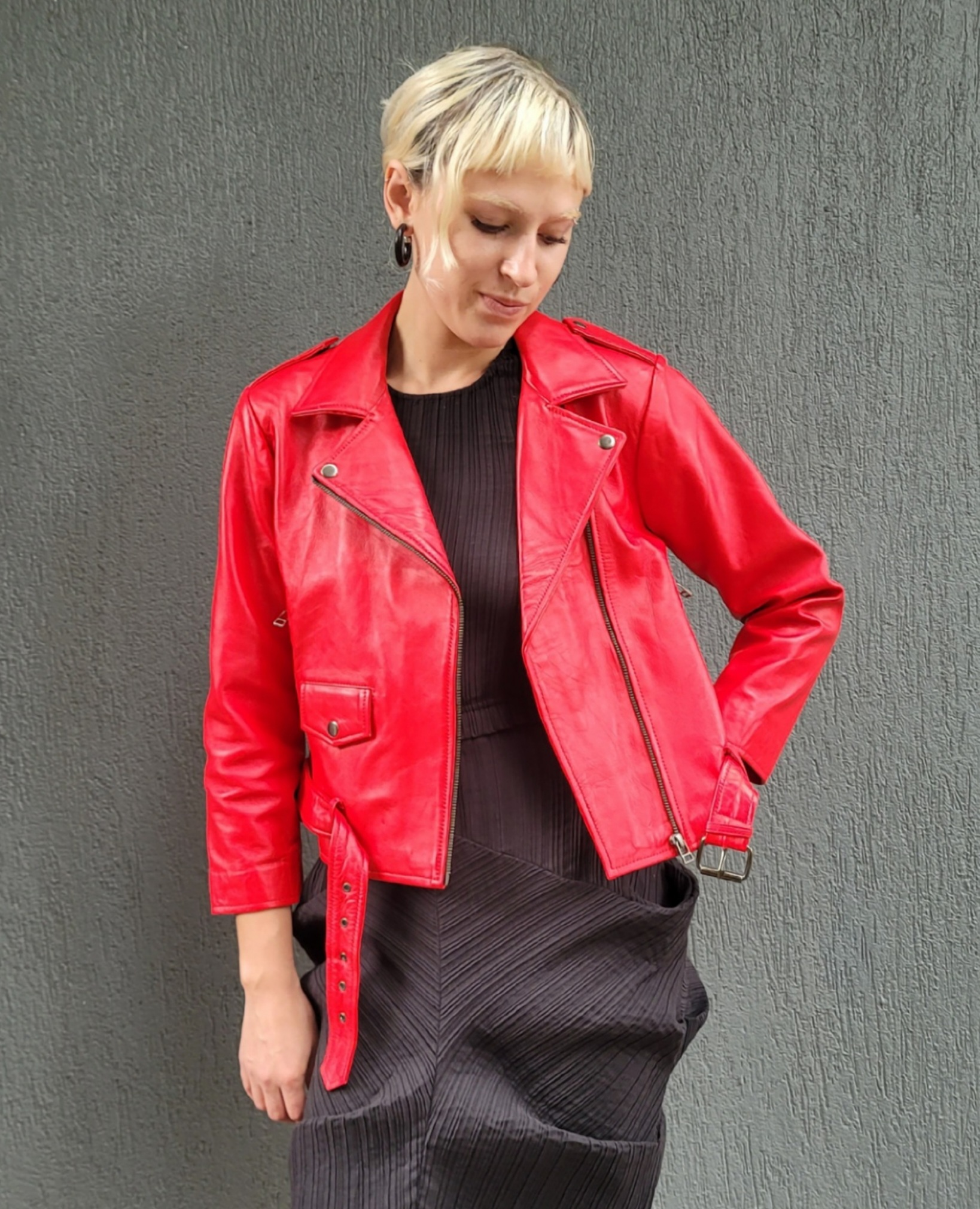 Custom made Red Leather Biker Style Jacket S