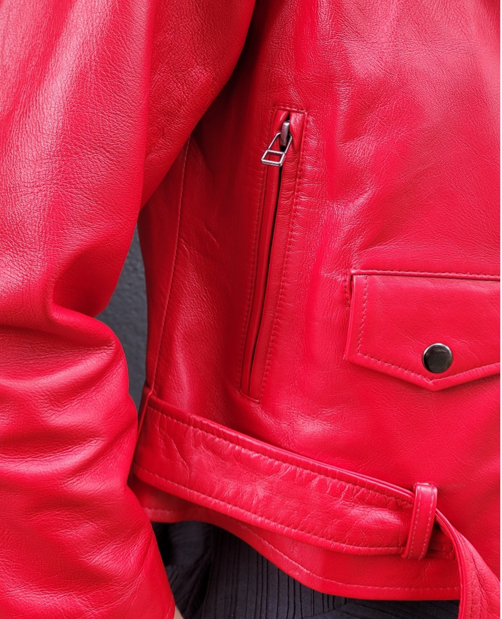 Custom made Red Leather Biker Style Jacket S - Image 2