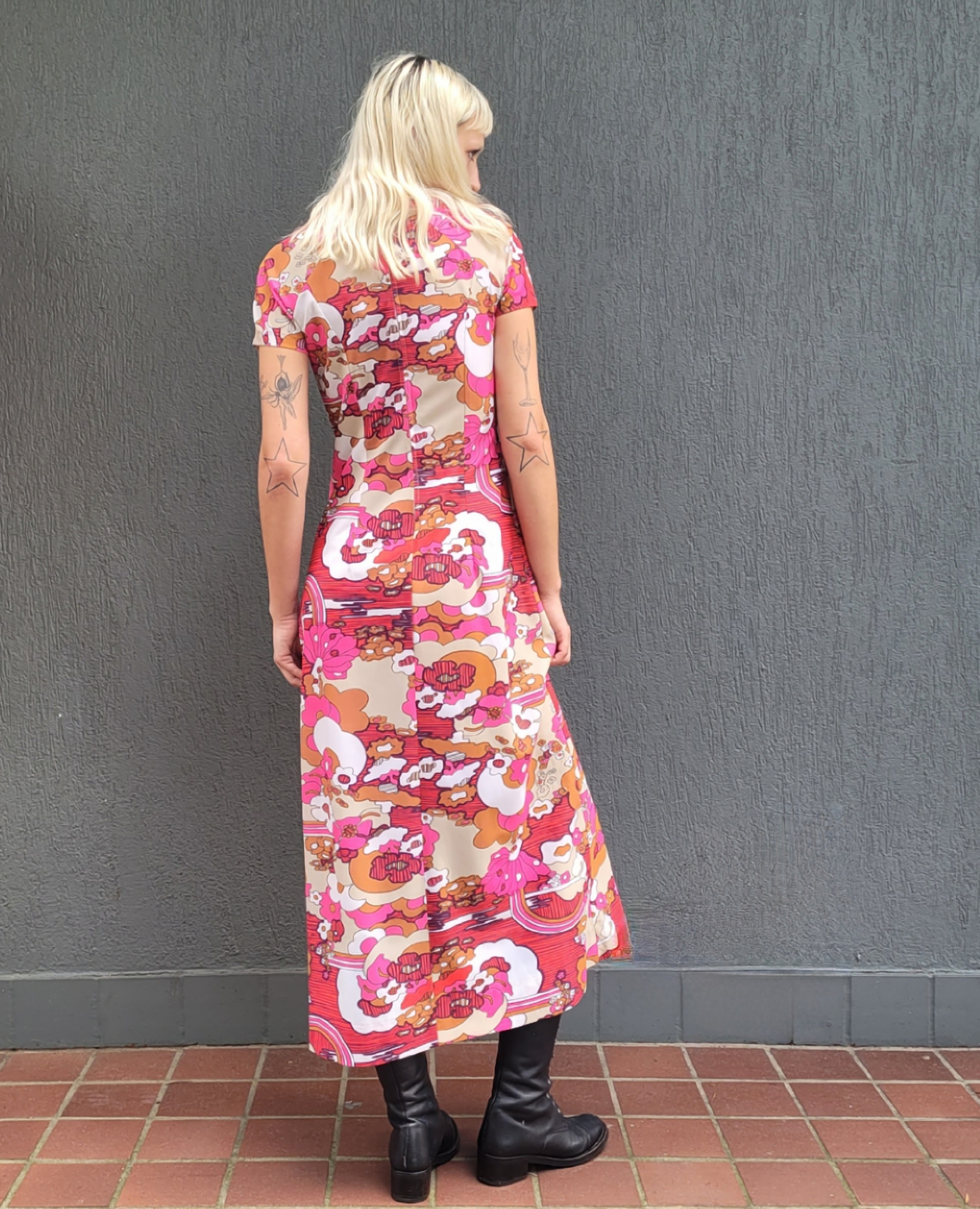 Vintage Pink Psychedelic CheongSam Style Maxi Dress 8-10au - Image 3